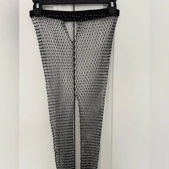 Black Mesh Rhinestone Pants - Picture 5 of 12